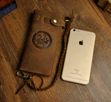 Crazy Horse Leather Chain Wallet Purse Handbag For Men
