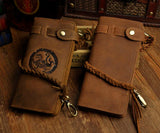 Crazy Horse Leather Chain Wallet Purse Handbag For Men