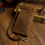 Crazy Horse Leather Chain Wallet Purse Handbag For Men