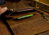 Crazy Horse Leather Chain Wallet Purse Handbag For Men