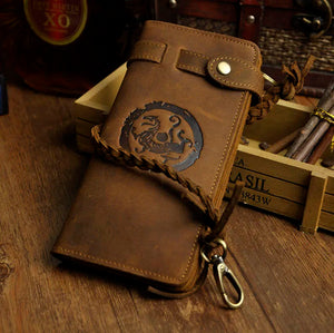 Crazy Horse Leather Chain Wallet Purse Handbag For Men