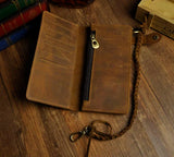 Crazy Horse Leather Chain Wallet Purse Handbag For Men