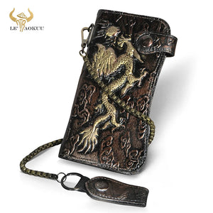 Thick Bull Leather Checkbook Wallet Chain Clutch