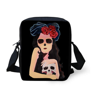 Cattoon Skull Print Messenger Bag Mini Shoulder Bag for Students