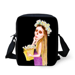 Cattoon Skull Print Messenger Bag Mini Shoulder Bag for Students