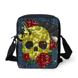Cattoon Skull Print Messenger Bag Mini Shoulder Bag for Students