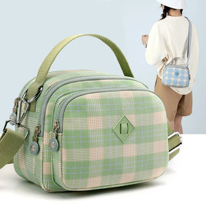 Colorful Plaid Shoulder Bag for Women, Mini Nylon Mobile Phone Crossbody Bag