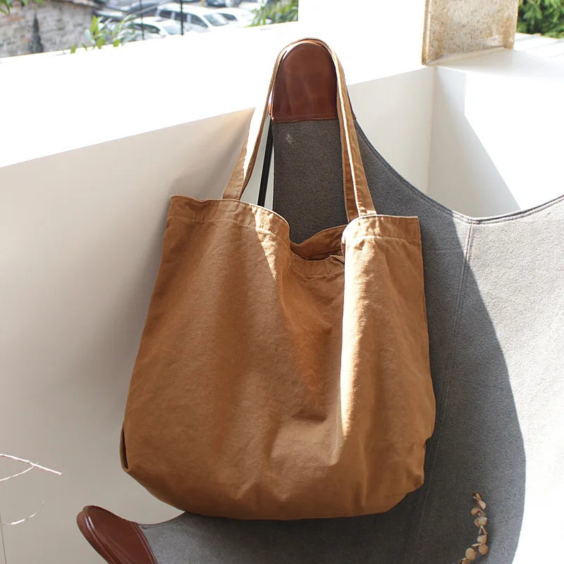 Causal Women Canvas Bag Solid Shoulder Bag Large Capacity Ladies Shopping Tote B