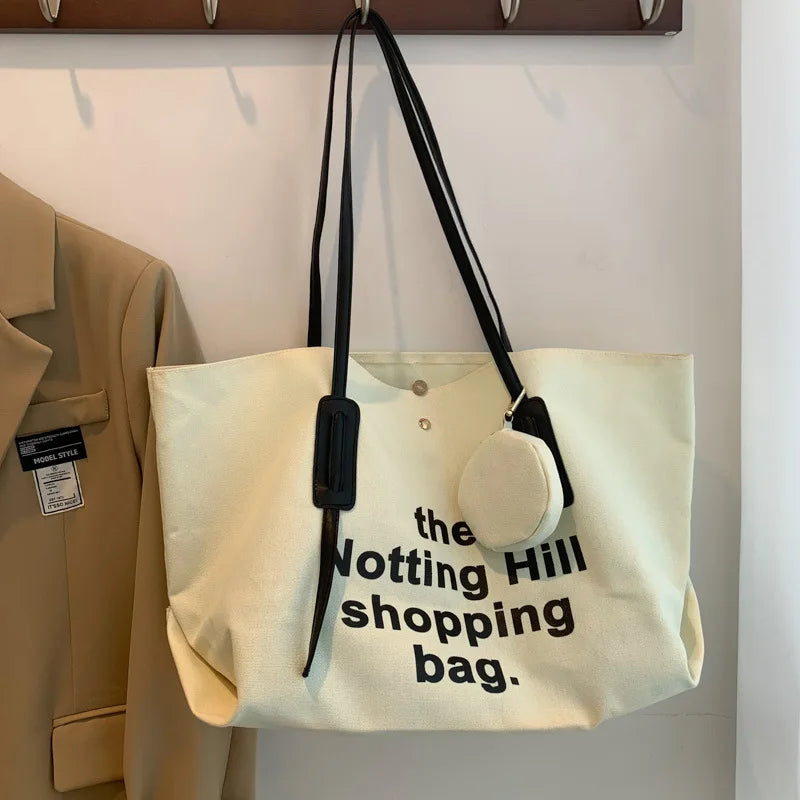 Causal Letters Print Canvas Bag Women Cotton Cloth Tote Bag With Purse