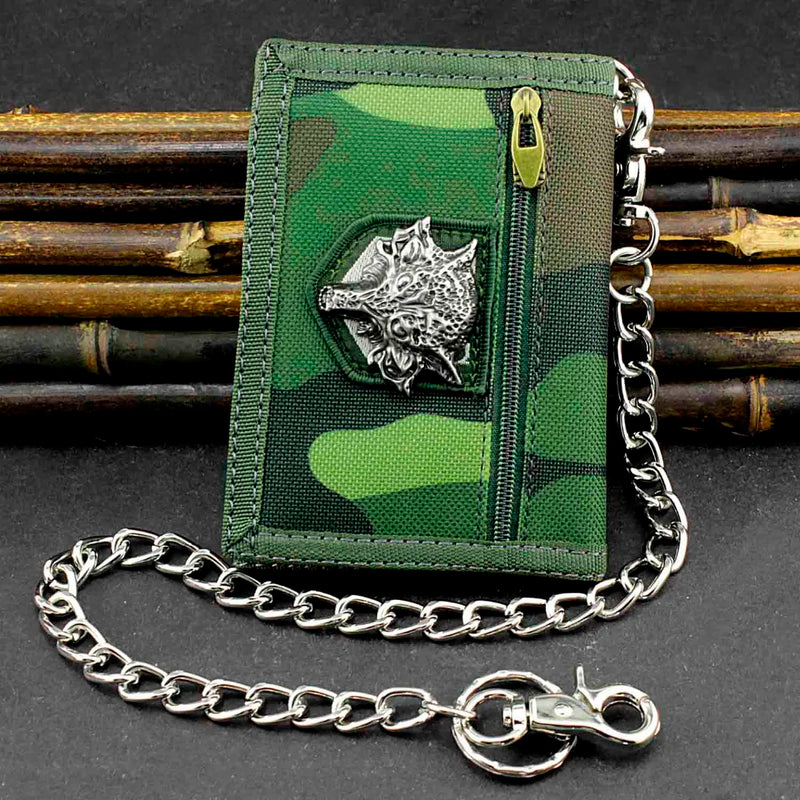 Cavans Camo Tri-fold Wallet w/ Safe Chain For Men