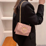 Celebrity Retro Bags Women's Texture Chain Solid Crossbody Shoulder Indentation
