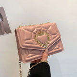 Celebrity Retro Bags Women's Texture Chain Solid Crossbody Shoulder Indentation