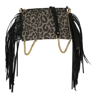 Celela Tassel Shoulder Bag Leopard Print Purse Clutch