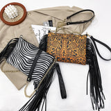 Celela Tassel Shoulder Bag Leopard Print Purse Clutch
