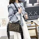 Celela Tassel Shoulder Bag Leopard Print Purse Clutch