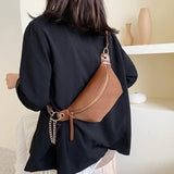 Chain Banana Waist Bag Belt Bag Women Waist Pack PU Leather Chest bag