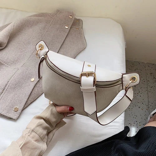 Chain Banana Waist Bag Belt Bag Women Waist Pack PU Leather Chest bag