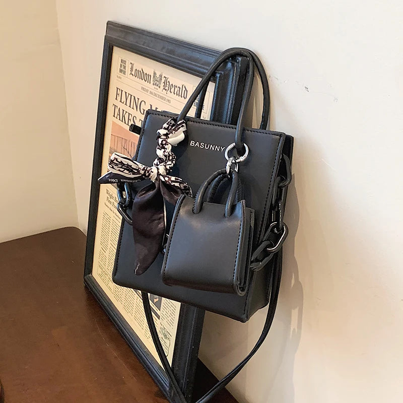 Chain Bow Handbag Women Winter Trends Shoulder Bags PU Leather Crossbody Bag