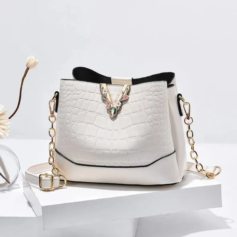 Crocodile Texture Chain Bucket Bag Women Messenger Bag