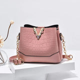 Crocodile Texture Chain Bucket Bag Women Messenger Bag