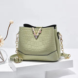 Crocodile Texture Chain Bucket Bag Women Messenger Bag