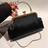 Chain Clutch Bag Top-handle Bag PU Leather Soft Metal Buckle