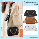 Embroidered Rhombic Lattice Commute Bag with Small Purse