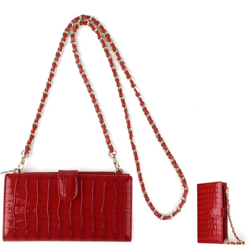 Crocodile Pattern Chain Crossbody Bag with Magnetic Buckle Lock