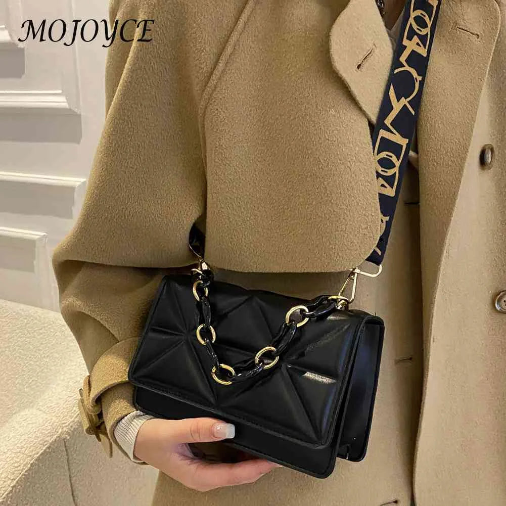 Crossbody Bag with Wide Strap Flap Embossed Solid Style