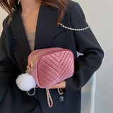 Plush Chain Crossbody Bag for Women Small Purse Handbag Shoulder