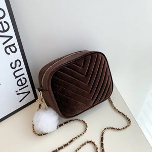 Plush Chain Crossbody Bag for Women Small Purse Handbag Shoulder