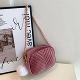 Plush Chain Crossbody Bag for Women Small Purse Handbag Shoulder