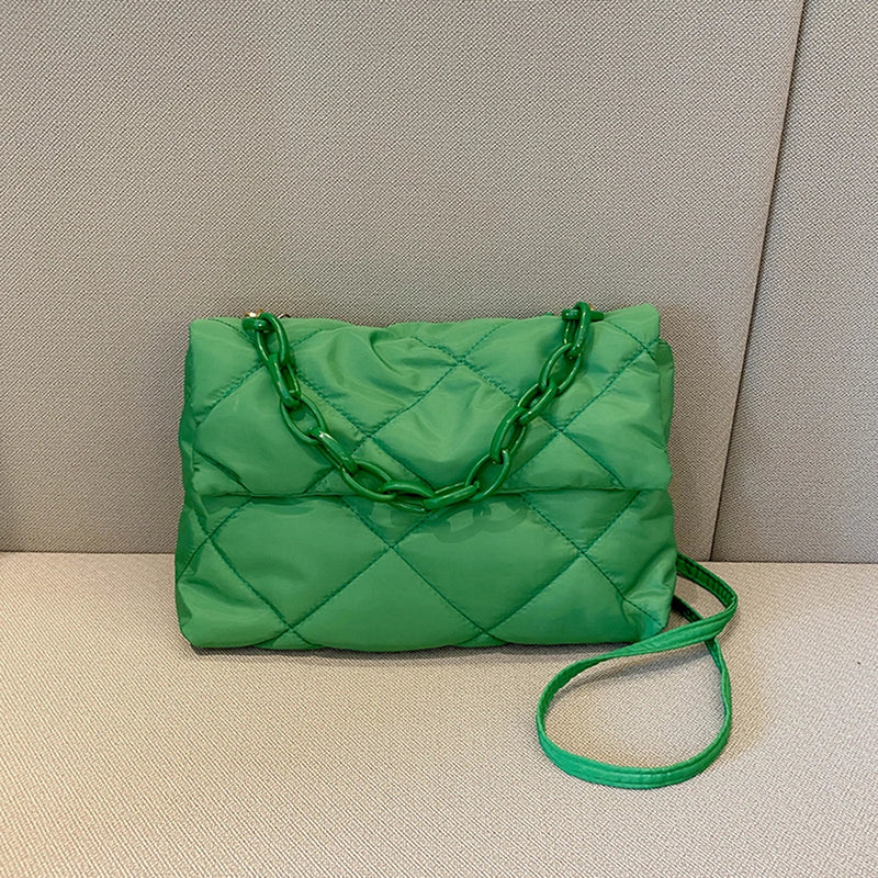 Nylon Crossbody Square Bag Quilted Flap Handbag Casual Large Capacity