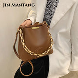 Chain Bucket Shoulder Bags Women Handbags Crossbody Totes Solid PU Leather