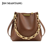 Chain Bucket Shoulder Bags Women Handbags Crossbody Totes Solid PU Leather