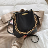 Chain Bucket Shoulder Bags Women Handbags Crossbody Totes Solid PU Leather
