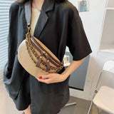 Chain Waist Bags Weave PU Leather Fanny Pack For Women Shoulder Chest Bag
