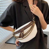 Chain Waist Bags Weave PU Leather Fanny Pack For Women Shoulder Chest Bag