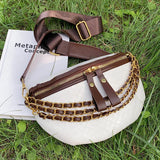 Chain Waist Bags Weave PU Leather Fanny Pack For Women Shoulder Chest Bag