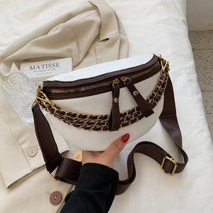 Chain Waist Bags Weave PU Leather Fanny Pack For Women Shoulder Chest Bag