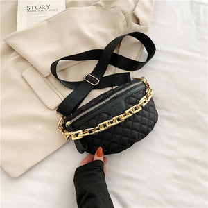 Canvas Waist Bag Fanny Pack Women Chain Shoulder Crossbody Bag