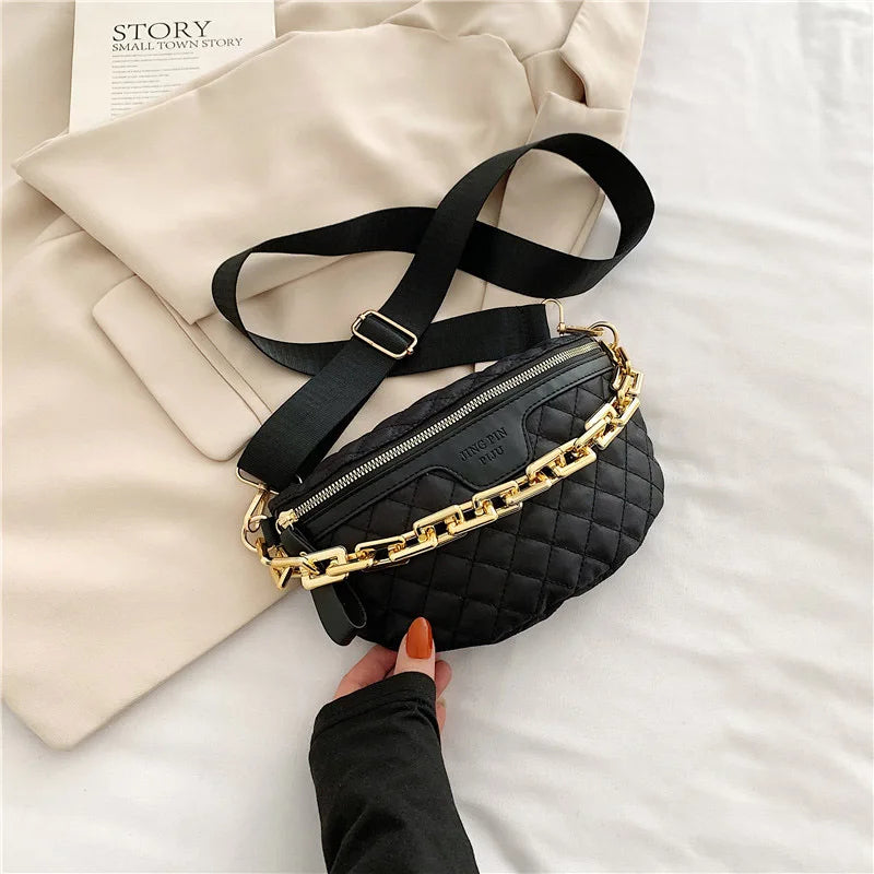 Canvas Waist Bag Fanny Pack Women Chain Shoulder Crossbody Bag