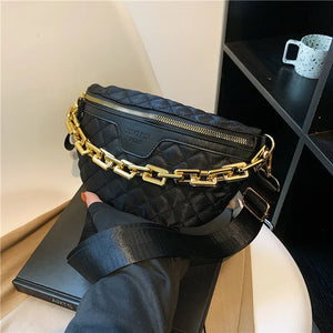 Canvas Waist Bag Fanny Pack Women Chain Shoulder Crossbody Bag