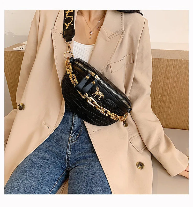 Chain Fanny pack Women Leather Waist Bag Mini Female Belt Bags
