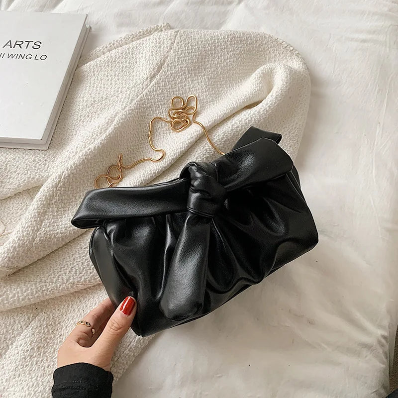 Chain Handbags Shoulder Bags Fold Portable Messenger Bags Bow Solid Bag