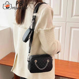 Embroidered Rhombic Lattice Square Bag with Small Purse for Vacation