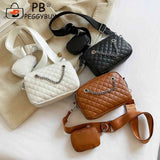 Embroidered Rhombic Lattice Square Bag with Small Purse for Vacation