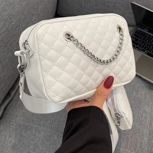 Embroidered Rhombic Lattice Underarm Bag with Small Purse