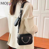 Embroidered Rhombic Lattice Underarm Bag with Small Purse