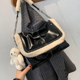 Chain Shoulder Bag Soft Leather Handbags Lambs Wool Crossbody Bag